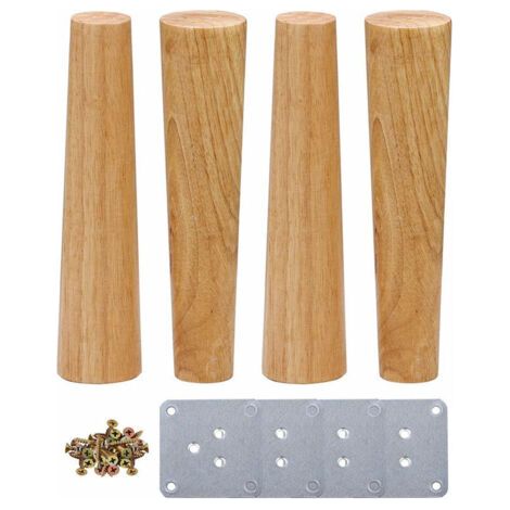 x 15 cm Massivholz-Möbelbeine für Tisch, Bett, Schrank, Füße mit Montageplatten und Schrauben