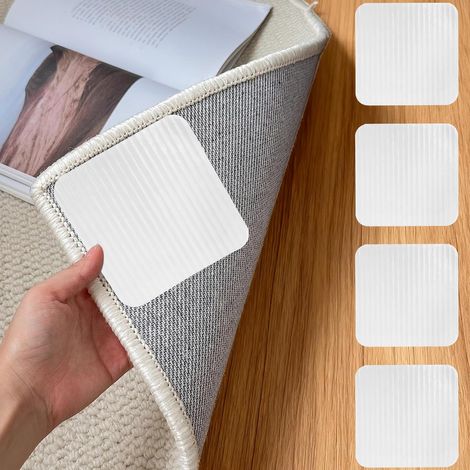 4PCS Rug Grippers, Anti Derapant Tapis Lavable, Anti Glisse Réutilisable pour Revêtements de Sol Stratifiés, Parquets, Carrelages (Carré-Blanc) (1/5)