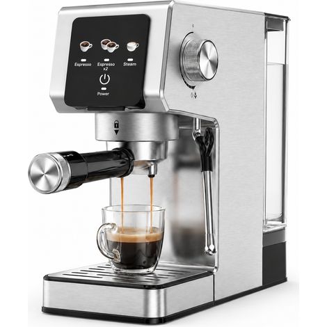 Petite machine à café semi-automatique, écran tactile professionnel, extraction simple ou double, pour café filtre, cappuccino, latte, réservoir d'eau amovible de 1,2 litre – acier inoxydable (1/5)