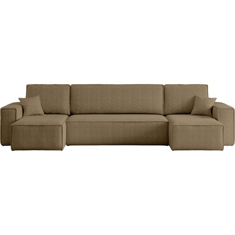 Divano angolare convertibile con funzione letto in tessuto bouclé marrone Karl U PREMIUM (1/5)