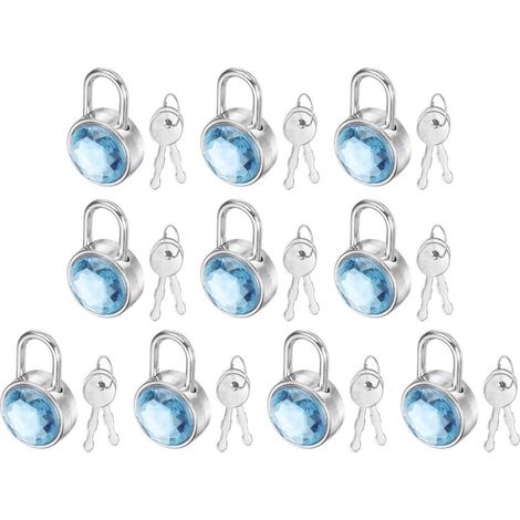 10x Mini Vorhängeschloss mit Schlüssel, Hellblau, Metall, für Tagebuch & Koffer