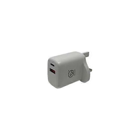 Chargeur domestique blanc compatible USB + Type-C avec prise. (1/3)