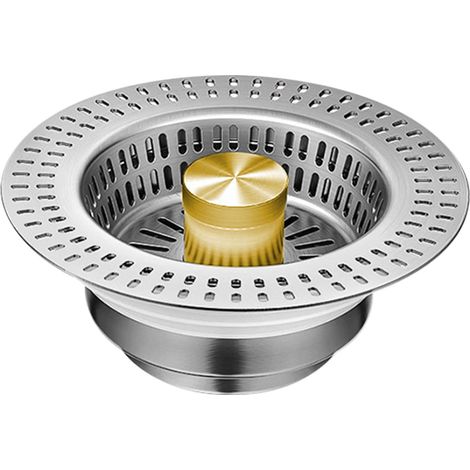 Colador de fregadero de acero inoxidable, tapón de desagüe para fregadero de verduras, fregadero para lavavajillas, núcleo con resorte para fregadero de verduras, dorado (1/2)