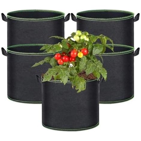 5-teiliges Set 20-Liter-Pflanzbeutel, Vlies-Pflanzbeutel mit Griff, strapazierfähiger, gepolsterter Pflanzsack aus Stoff für Blumen, Obst, Gemüse und Pflanzen - (1/5)