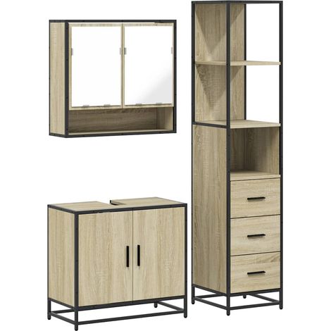 Maison Exclusive - 3-tlg. Badmöbel-Set Sonoma-Eiche Holzwerkstoff