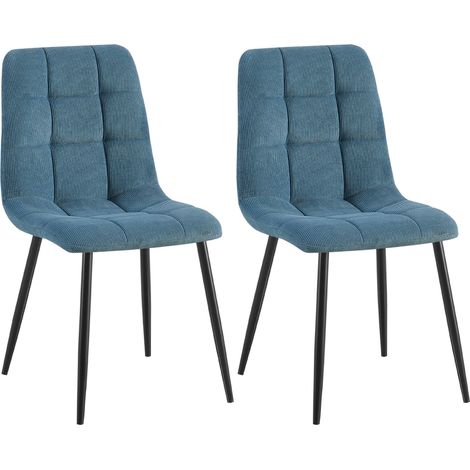 Lot de 2 chaises de salle à manger design en velours côtelé bleu à coutures carrées – Pieds métal noirs 100007670