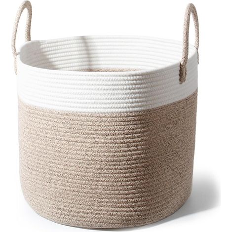 Wäschekorb aus Baumwolle, geflochten, mit Griffen, D40xH34cm, Braun (1/5)