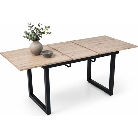 ELVMI Mesa De Comedor Extensible con 1 Tablero Extensible, estilo industrial, en MDF, negro y natural (1/5)