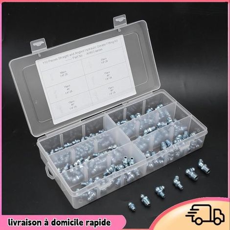 110 Pièces 45 ° 1/8in-28 Raccord de Buse de Pointe de Graisseur pour Machines D'ingénierie Galvanoplastie Bleu (1/4)