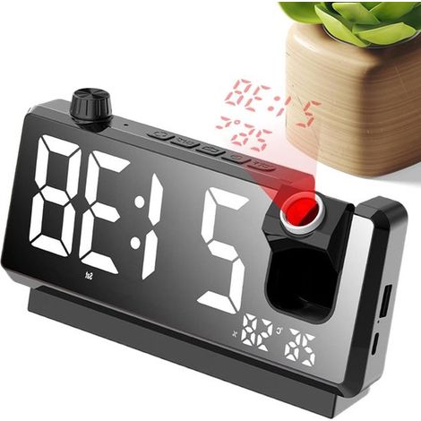 Reloj despertador digital con proyección - Reloj despertador inteligente - Visualización de la hora - Doble proyección - 18,6 x 4,2 cm - Negro (1/5)