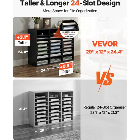 Organisateur de Bureau en Bois 74x30,5x62 cm Trieur de Documents à 24 Compartiments Corbeille à Courrier Panneau Aggloméré Étagère… (1/5)