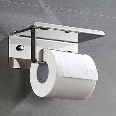 Porte-Papier Toilette Mural en Acier Inoxydable avec Etagère et Support Téléphone Argent (1/4)