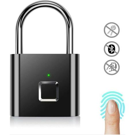 Cadenas à Empreintes Digitales, Serrure Rechargeable USB de sécurité Keyless de Sécurité Imperméable d'IP67 pour Utilisation en Intérieur Et En Plein Air, noir