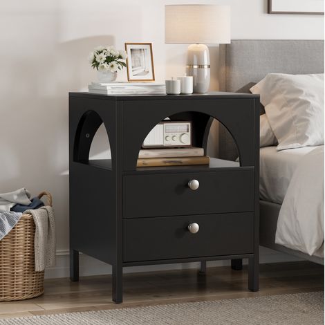 Table de chevet noire 45 x 40 x 58 cm – 2 tiroirs, sans matelas (1/5)
