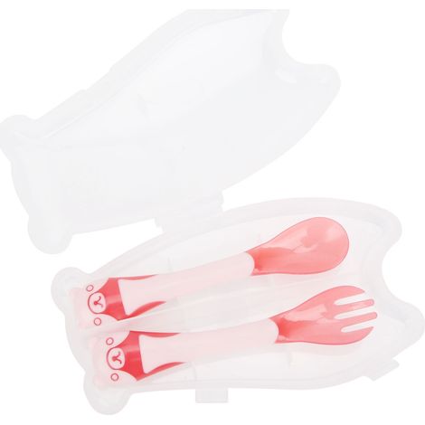 Cuillères Bébé Souples avec Manche Ergonomique - Set de Voyage pour l'Alimentation et l'Apprentissage des Enfants - Rose (1/5)