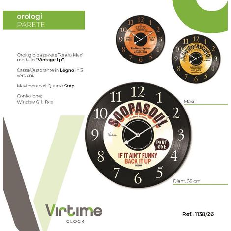 Orologio da Parete in Legno Maxi Vintage 58 cm 3 Decori (1/2)