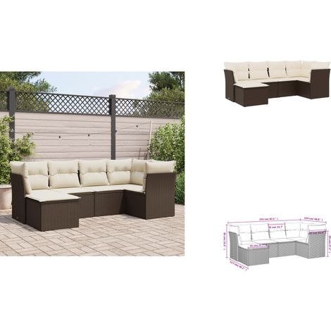 6-tlg. Garten-Sofagarnitur mit Kissen Braun Poly Rattan - Gartenmöbel Set - PE-Rattan Möbel - Outdoor Sofa - Lounge Set - Gartenlounge