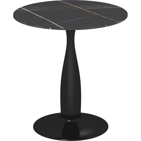 Runder Esstisch, pulverbeschichteter Stahl, MDF mit Melamin, rutschfeste Füße, 70 x 74 cm, Schwarz