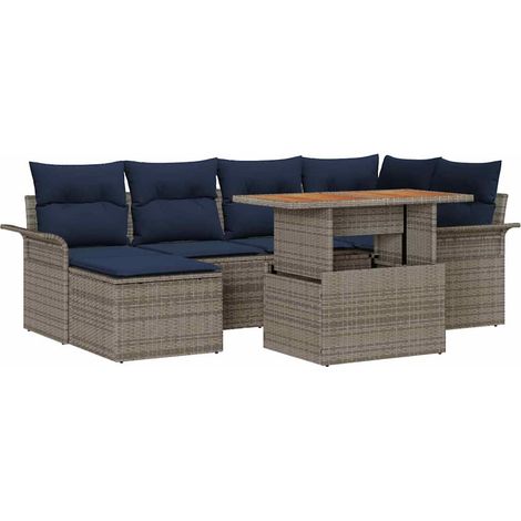 Set Divano da Giardino 7 pcs Grigio Poly Rattan vidaXL