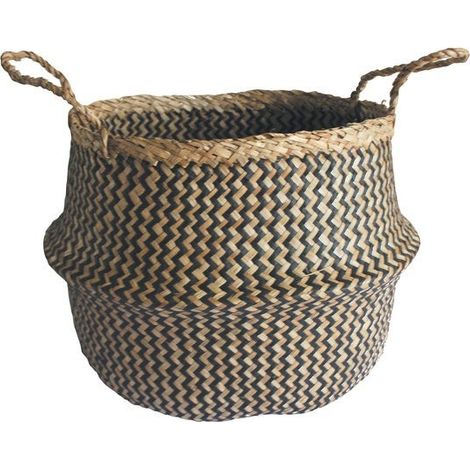 Panier en jonc de mer, cloche, Ethno zigzag, black n°0 (1/2)