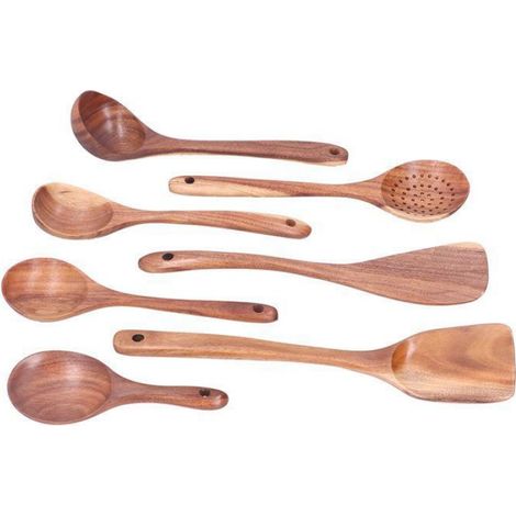 Ensemble de 7 cuillères et spatules en bois, ustensiles de cuisine, spatule antiadhésive, cuillère à long manche pour la Femeo (1/5)