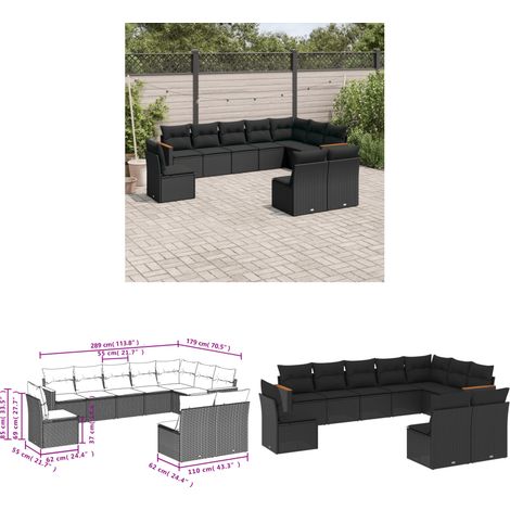 10-tlg. Garten-Sofagarnitur mit Kissen Schwarz Poly Rattan - Gartenmöbel - Rattan Möbel - Outdoor Sofa - Lounge Set - Esstischgarnitur - Home & Living (1/3)