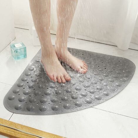 Tigrezy Rutschfeste Duschmatte, PVC-Duschmatte, Eckbadewannenmatte für dreieckige Badezimmerdusche oder Badewanne, 54 x 54 cm (grau).）