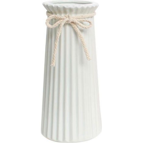 Vases côtelés en céramique blanche pour décoration d'intérieur minimaliste et moderne, vase à fleurs décoratif - 9,5 pouces/25 cm (1/5)