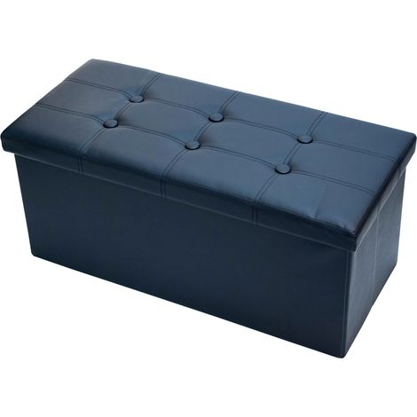 Pouf Contenitore Imbottito Pieghevole In Ecopelle Modello Double Colore Nero (1/5)