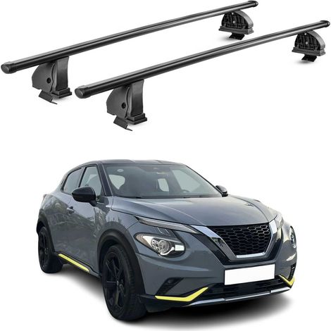 OMAC Barres de toit transversales en acier pour Nissan Juke II 2019-2026 – TÜV / DIN 75302:2019 – Antivol inclus – Rainure en T (accessoires) – Charge max 75 kg – 2 barres – Noir (1/4)