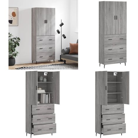 Highboard Grau Sonoma 69,5x34x180 cm Holzwerkstoff - Schrank - Holzwerkstoff (1/5)