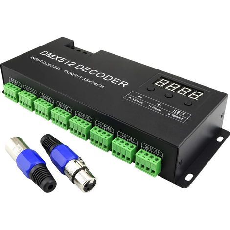 24-Kanal-DMX-LED-Digitaldecoder, DMX512-LED-Dimmregler für RGB-LED-Streifen DC5-24V 3A/CH (24 Kanäle mit Display) (1/5)