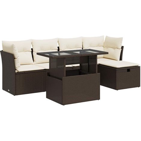 vidaXL Set Divano da Giardino 6 pz con Cuscini Marrone in Polyrattan (1/5)