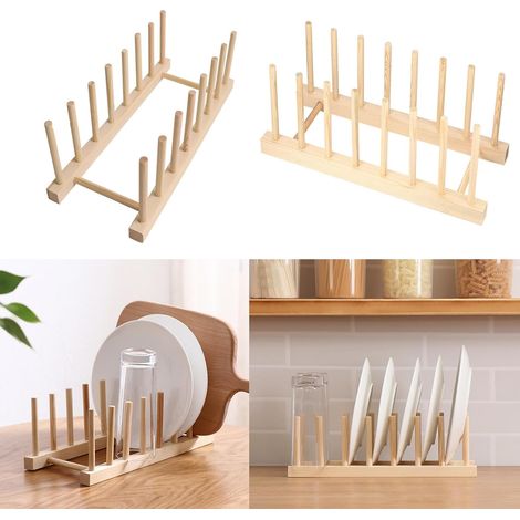 Egoutoire Vaisselle Cuisine égouttoir à Vaisselle en Bois Bambou Range Assiette Porte Assiette égouttoir pour la Cuisine Rangement pour Assiettes,Verres,Tasses,Planches à Découper et Livres (1/5)
