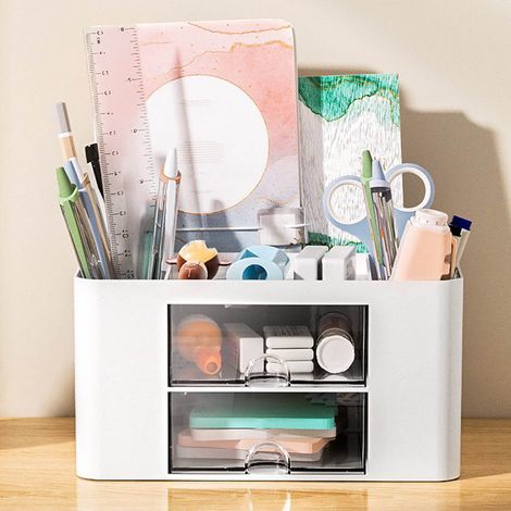 Organisateur de Bureau Multifonction Double Étage avec Large Capacité en HIPS/PS - Stockage Bureau Ordinateur Accessoires (1/5)