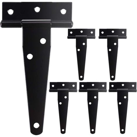 6 Pcs Charnière en T Robuste Noir Antirouille avec Vis de Charnière de Porte, Charnière de Portail en Bois de Jardin, Charnière de Porte Extérieure Durable, DIY Hangar Porte, Fenêtre, Garage (1/5)
