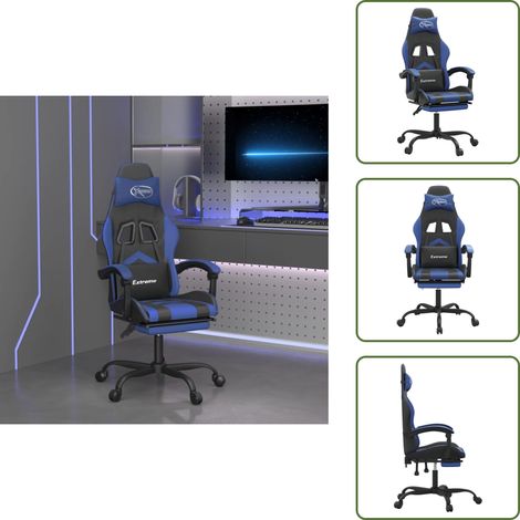 The Living Store Gaming-Stuhl mit Fußstütze Schwarz und Blau Kunstleder - Gamingstuhl mit Fußstütze (1/5)