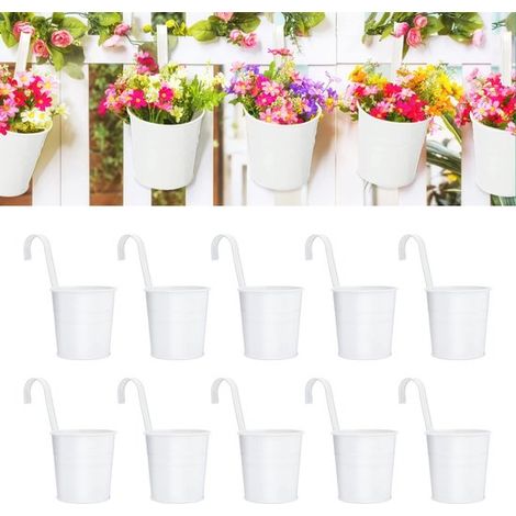 Dailygoods Hängende Blumentöpfe 10 Stück Metall-Blumentöpfe Weiße Zauntöpfe Hängende Blumenhalter für den Garten Balkondekoration Abnehmbarer