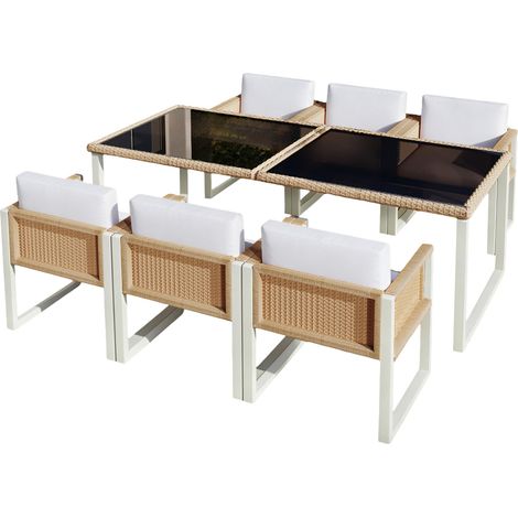 Set de mesa y sillas de jardín en poliratán para 6 personas con vidrio templado MODENUIT (1/5)