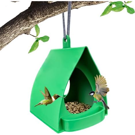 Set mit 2 Teilen Hängendes Vogelfutterhaus mit Baldachin Hängefutterhaus Gartenfutterhaus mit Regenschutz Gartenvogelfutterstation Vogelhaus grün