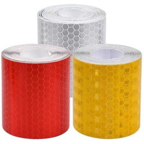 Pair 3 Rouleaux de Ruban Réfléchissant, Autocollante Imperméable Bande Reflechissante, Ruban Réfléchissant de Sécurité Extérieur Rouge Jaune Blanc, pour Véhicules, Casques, Vêtements, 5cm3m