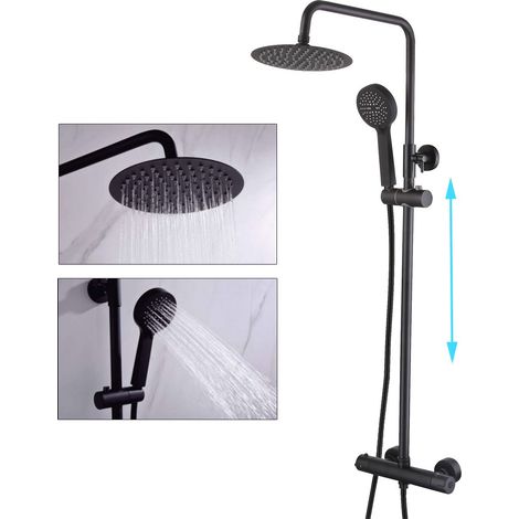 Matte Black Bathroom Thermostatic Mixer Shower Set Round Twin Head Exposed Valve (1/5)