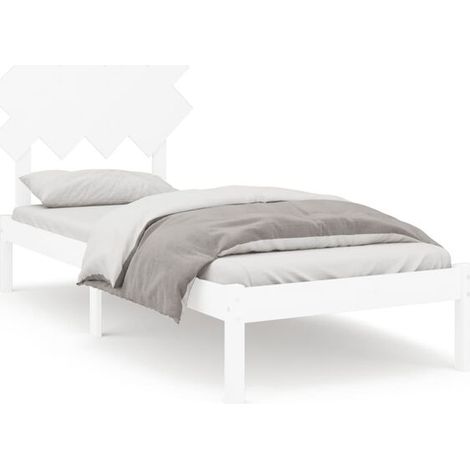 Cadre de lit blanc (matelas non inclus), 90 x 190 cm, bois massif (1/5)