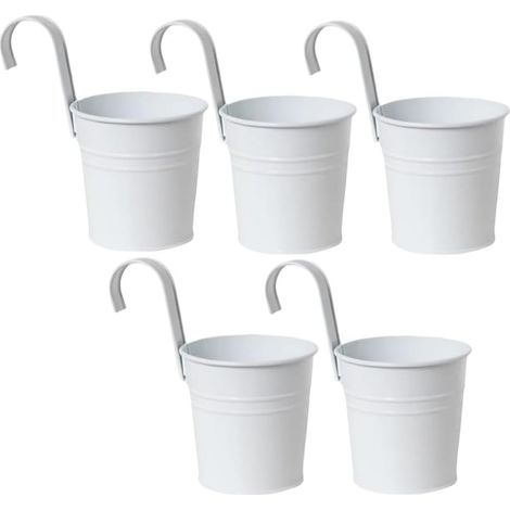 Lot de 5 pots de fleurs, métal galvanisé, avec crochet, diamètre 10,2 cm, pour balcon, jardin, intérieur
