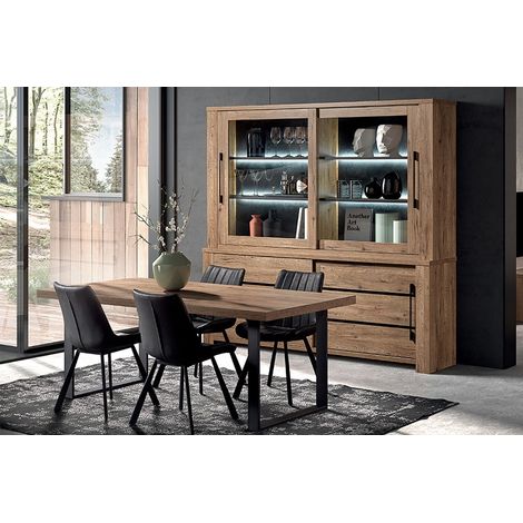 NILLA - Ensemble Buffet-Vaisselier + Table 230cm Aspect Bois (1/4)