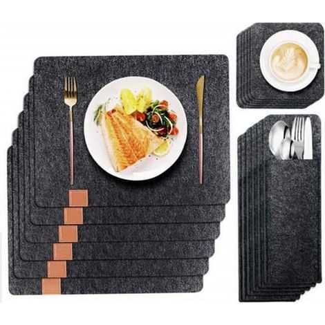 Sets de table en feutre, lot de 18 – Sets de table, dessous de verre et pochettes à couverts lavables, gris foncé, pour tables, bars et cuisines (1/5)
