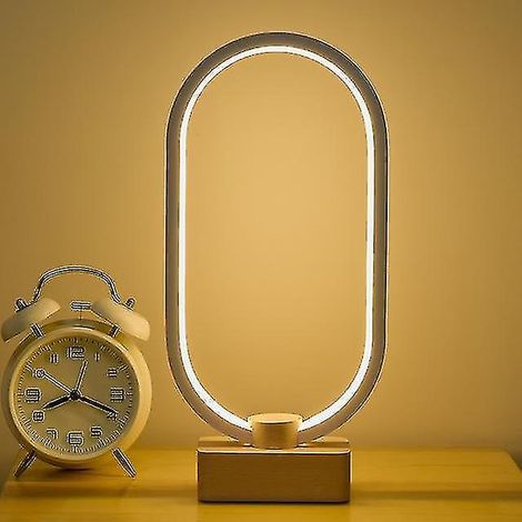 Lampe de table intelligente en bois avec veilleuse LED blanche et base en bois USB (04) (1/5)