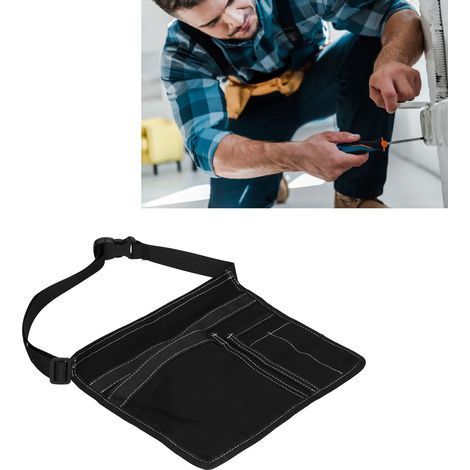 Sac de Ceinture en Toile Léger avec Multiples Poches pour Outils Électriques et Jardinage Rangement Noir - KZQ (1/5)