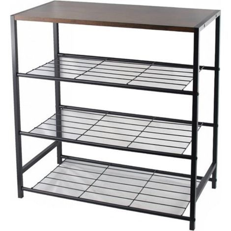 TrAdE Shop Traesio - Scaffale Scarpiera A 4 Ripiani Porta Scarpe In Acciaio Legno Stile Industriale Casa 62199 - (1/5)