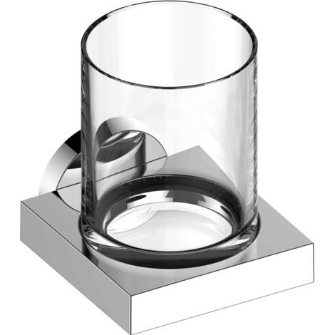 KEUCO Zahnputzbecher-Halter hochglanz-verchromt und Kristallglas klar, Glas mit Halter für Badezimmer, Zahnbürstenhalter, Wandmontage, Edition 90 (1/5)
